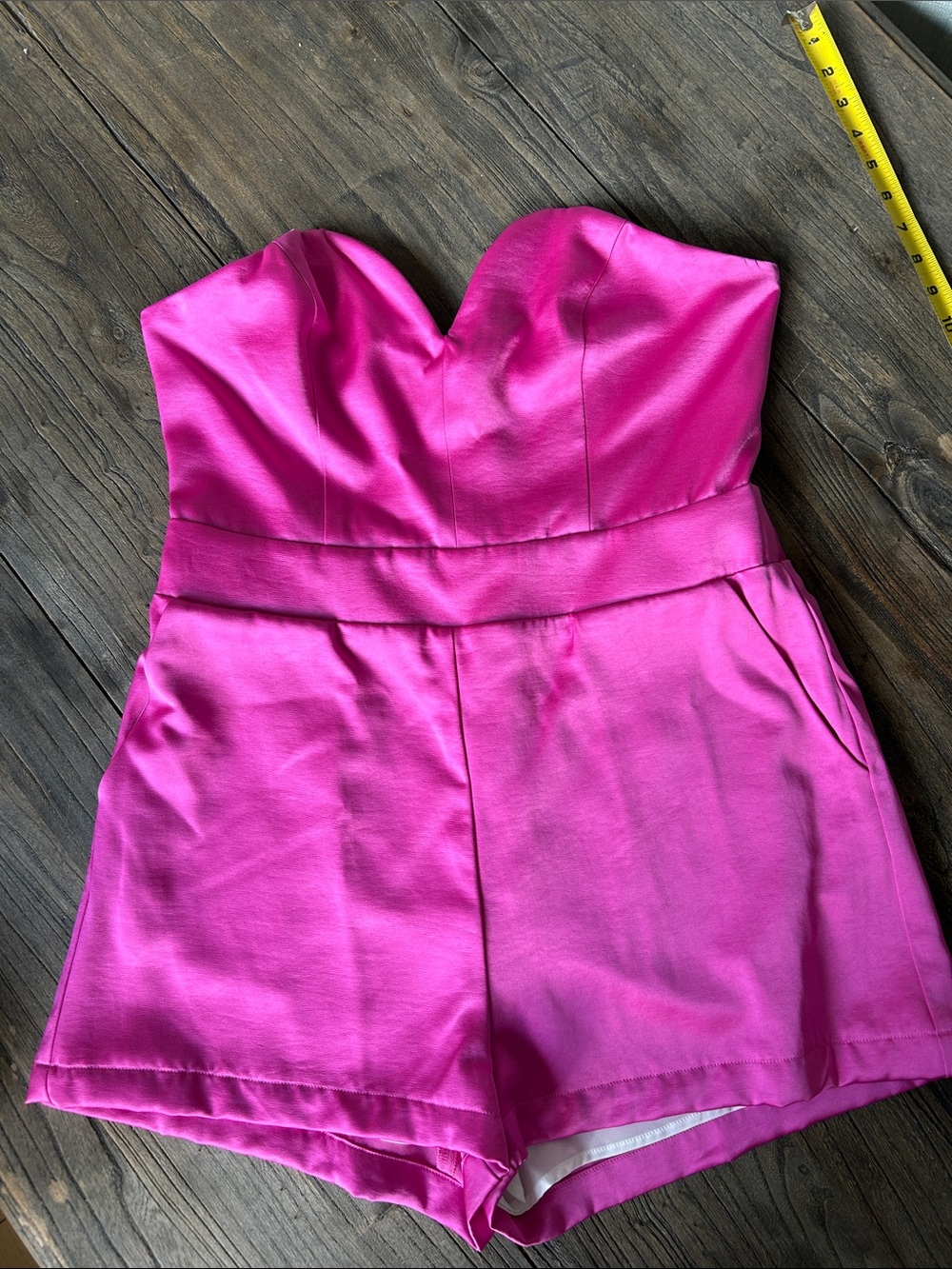 Lavender Brown Strapless Hot Pink Romper